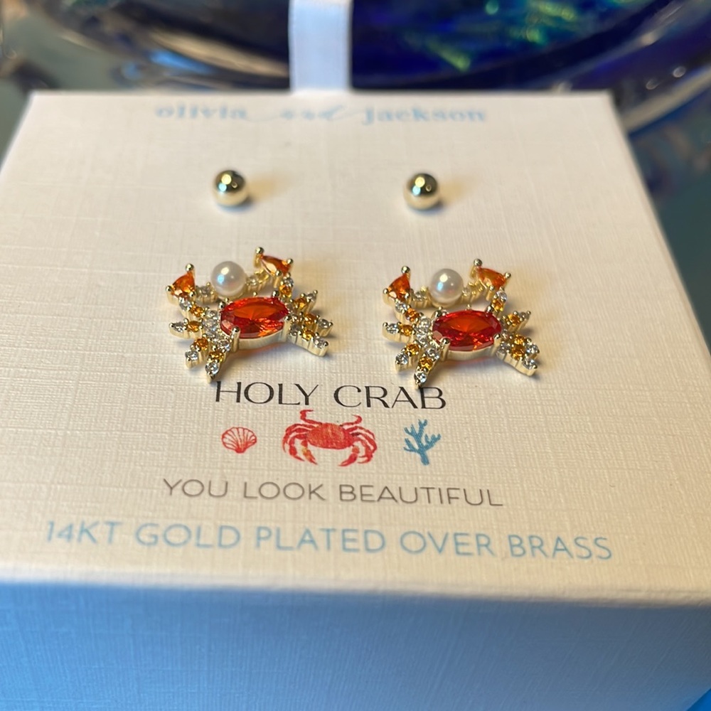 Olivia & Jackson 14 KT Gold plated over Brass Tiny Ball Studs & Crab Earrings